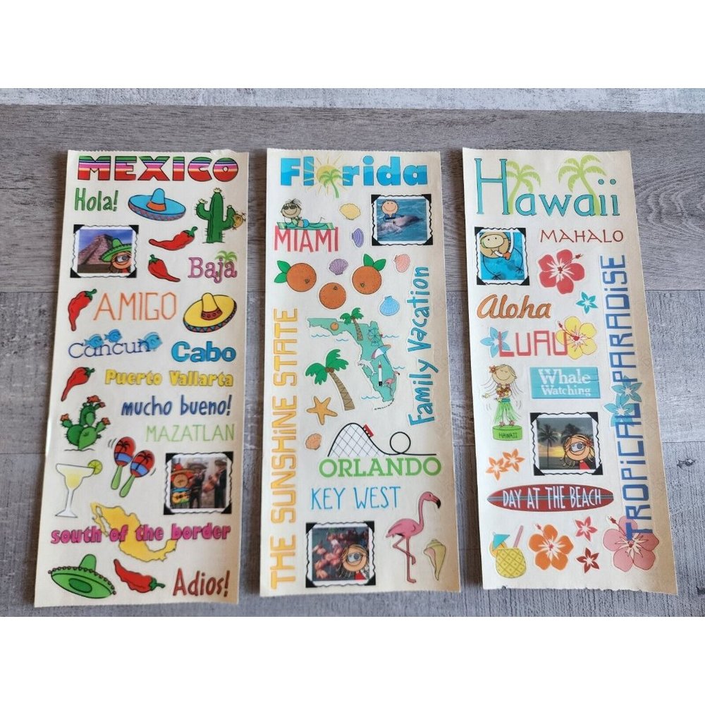 Jumbo Sticker Sheets - MAMBI Mexico Florida Hawaii LOT Scrapbook NEW Retired #40